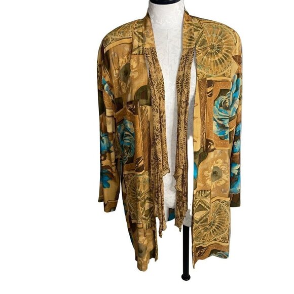 A.K.F. Vintage Womens Jacket Size Medium Rayon Scarf Art To Wear Open Front - Picture 2 of 14